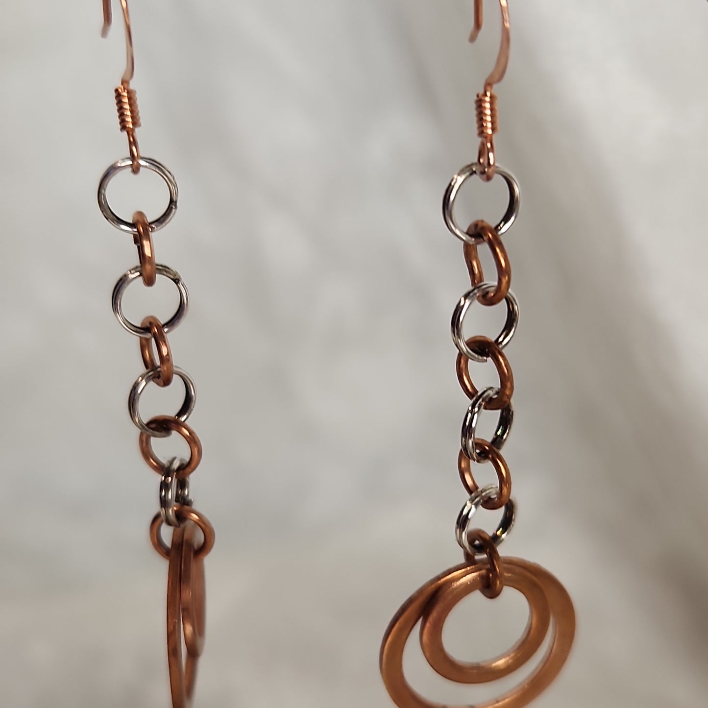 Copper/Silver Rustic Washer Double Loop Drop Earrings