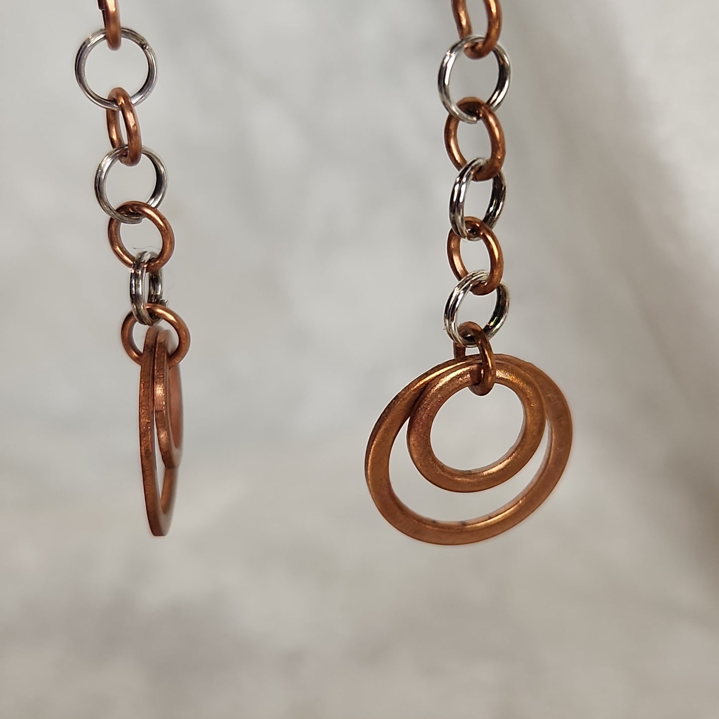 Copper/Silver Rustic Washer Double Loop Drop Earrings