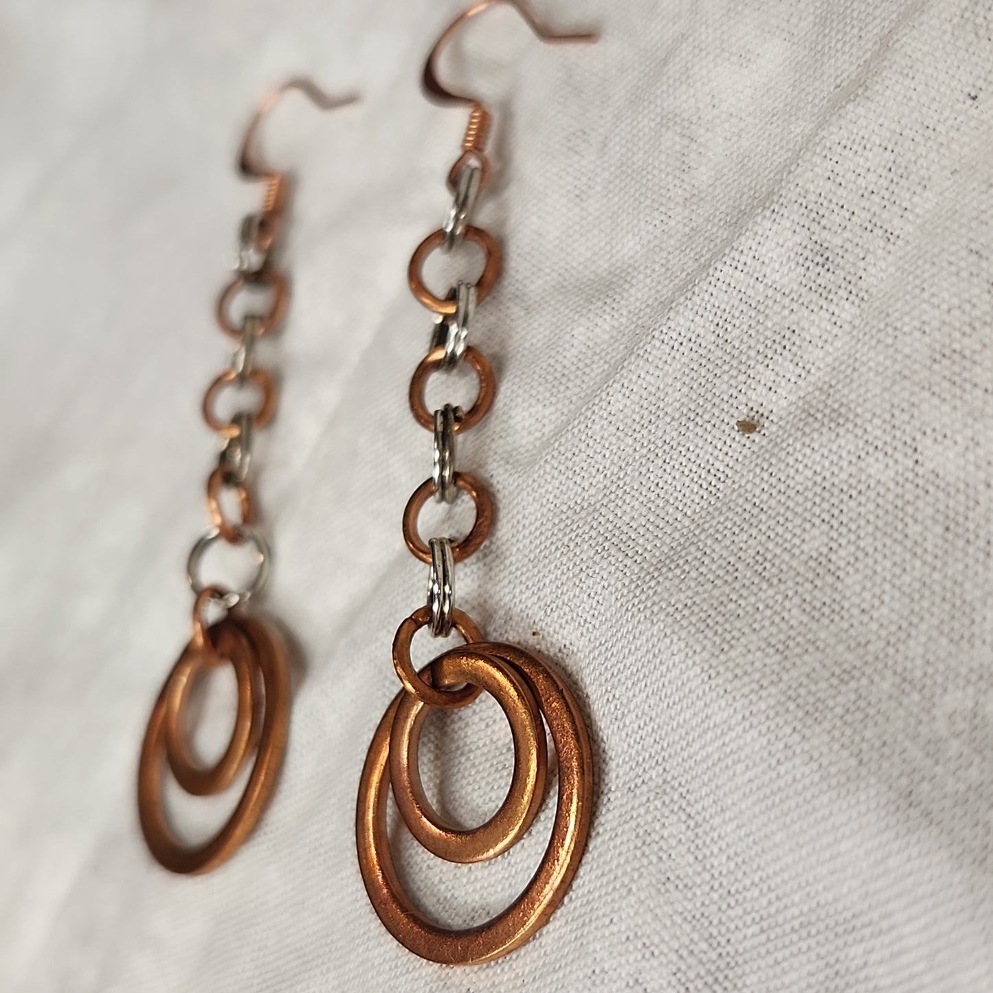 Copper/Silver Rustic Washer Double Loop Drop Earrings