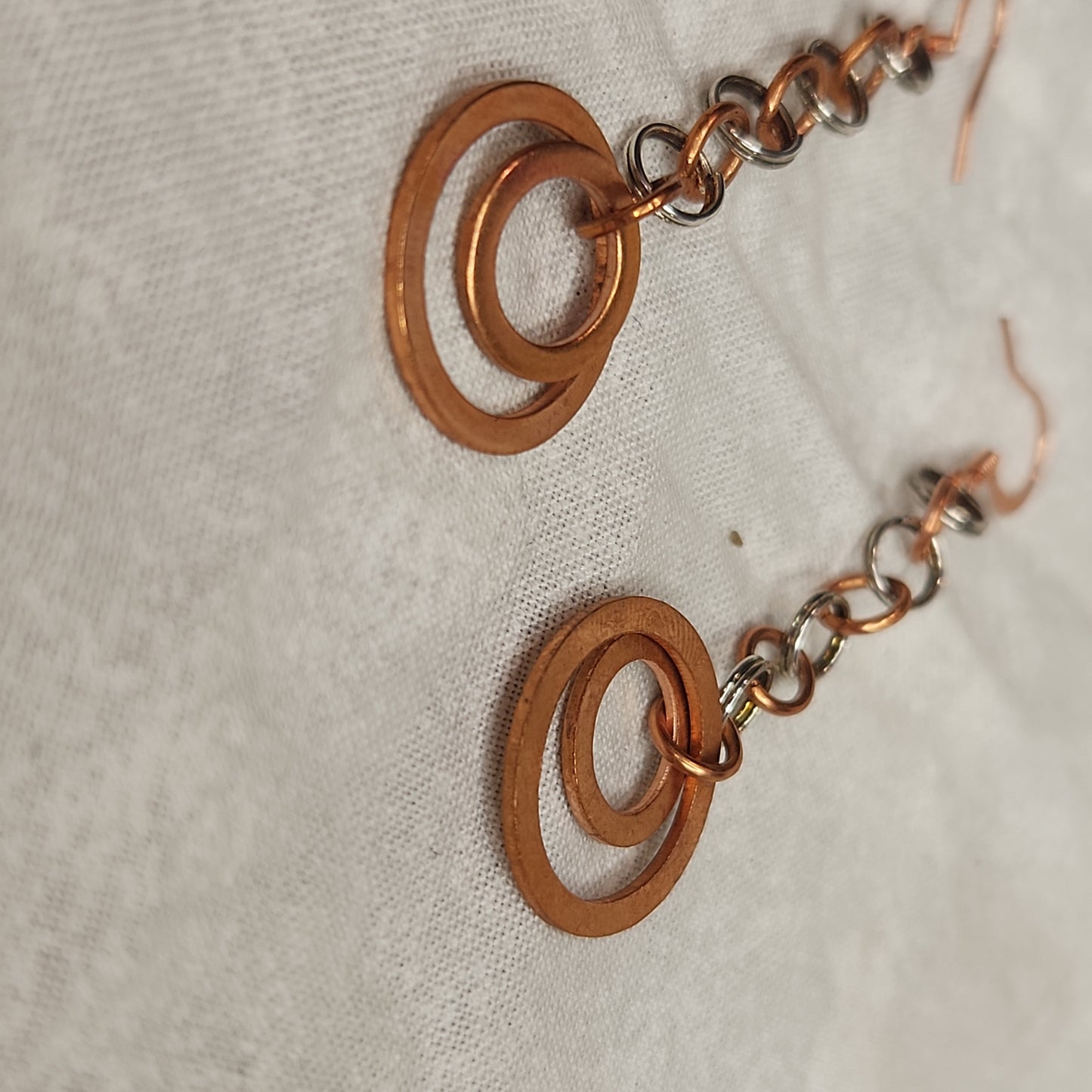 Copper/Silver Rustic Washer Double Loop Drop Earrings