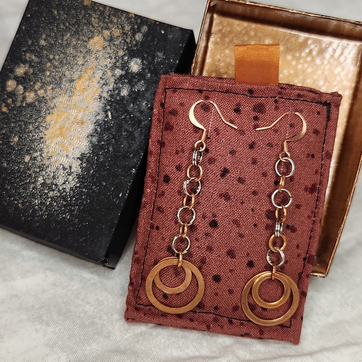 Copper/Silver Rustic Washer Double Loop Drop Earrings