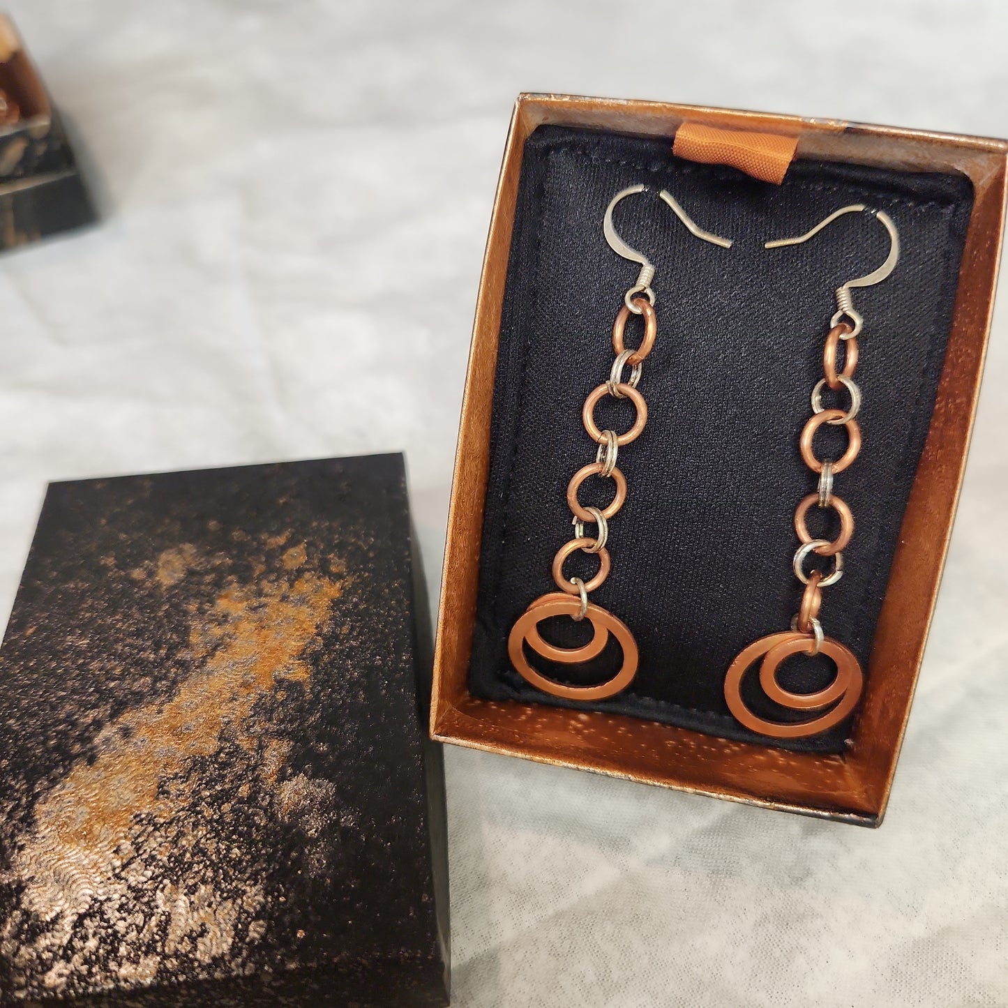 Copper/Silver Rustic Washer Loop Drop Earrings