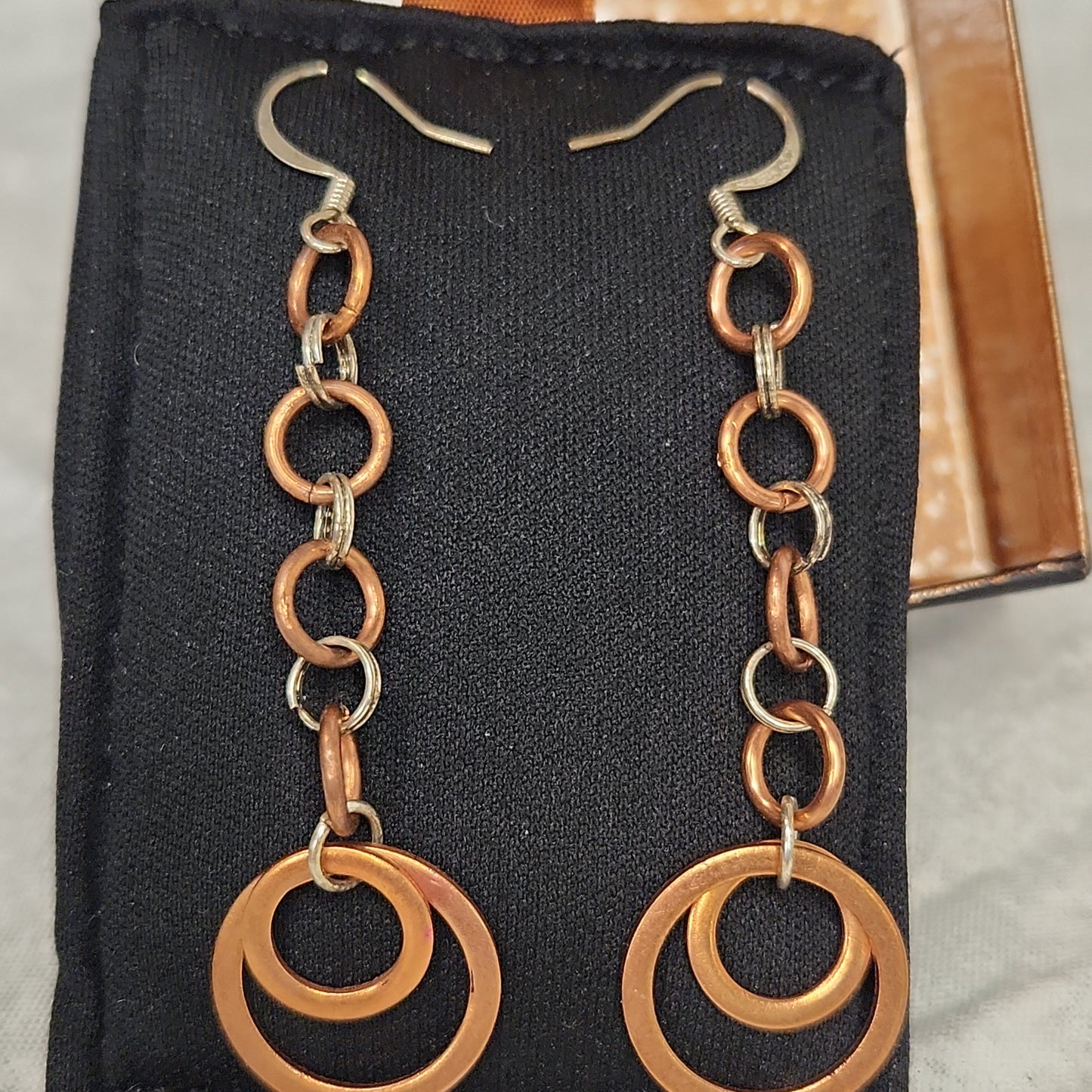 Copper/Silver Rustic Washer Loop Drop Earrings