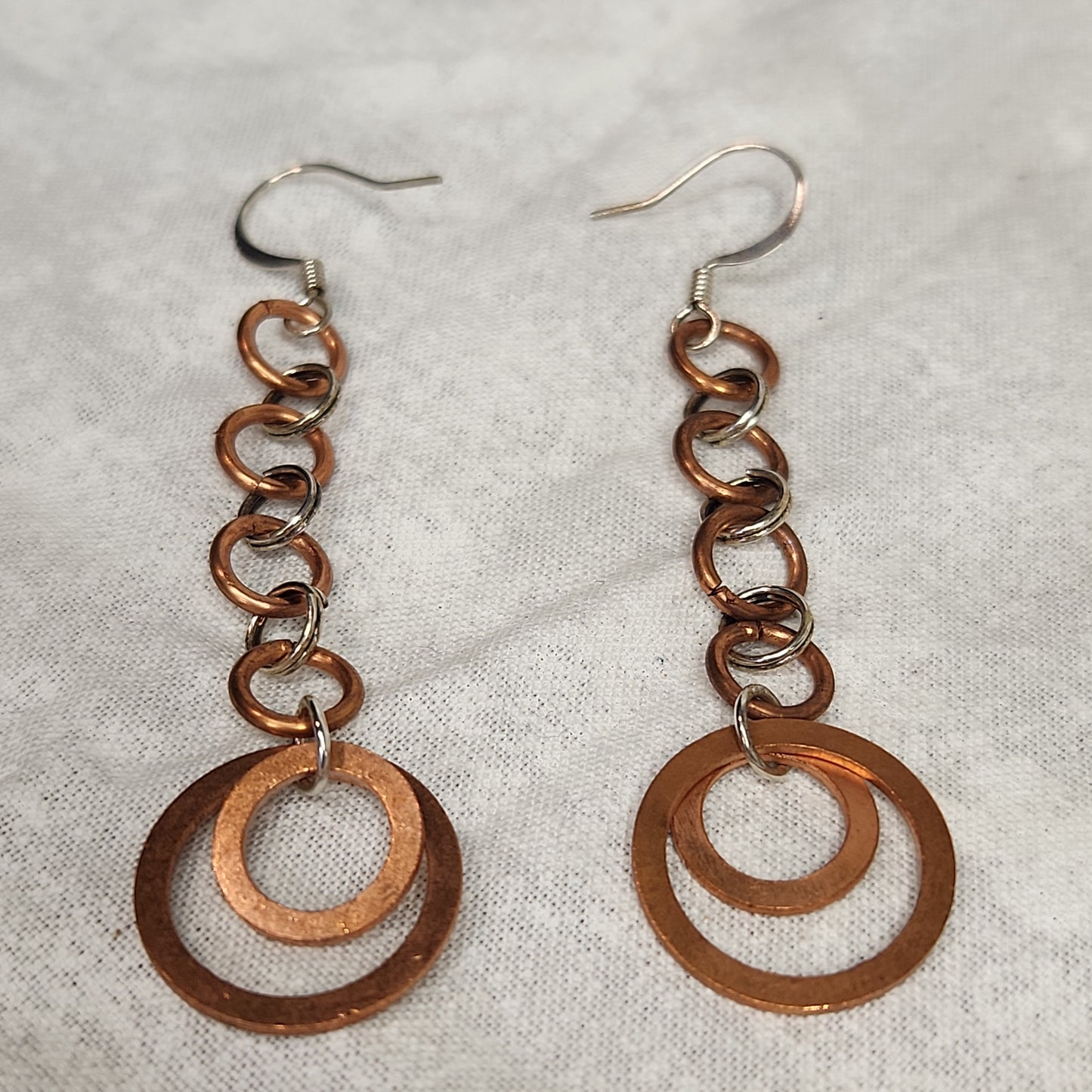 Copper/Silver Rustic Washer Loop Drop Earrings