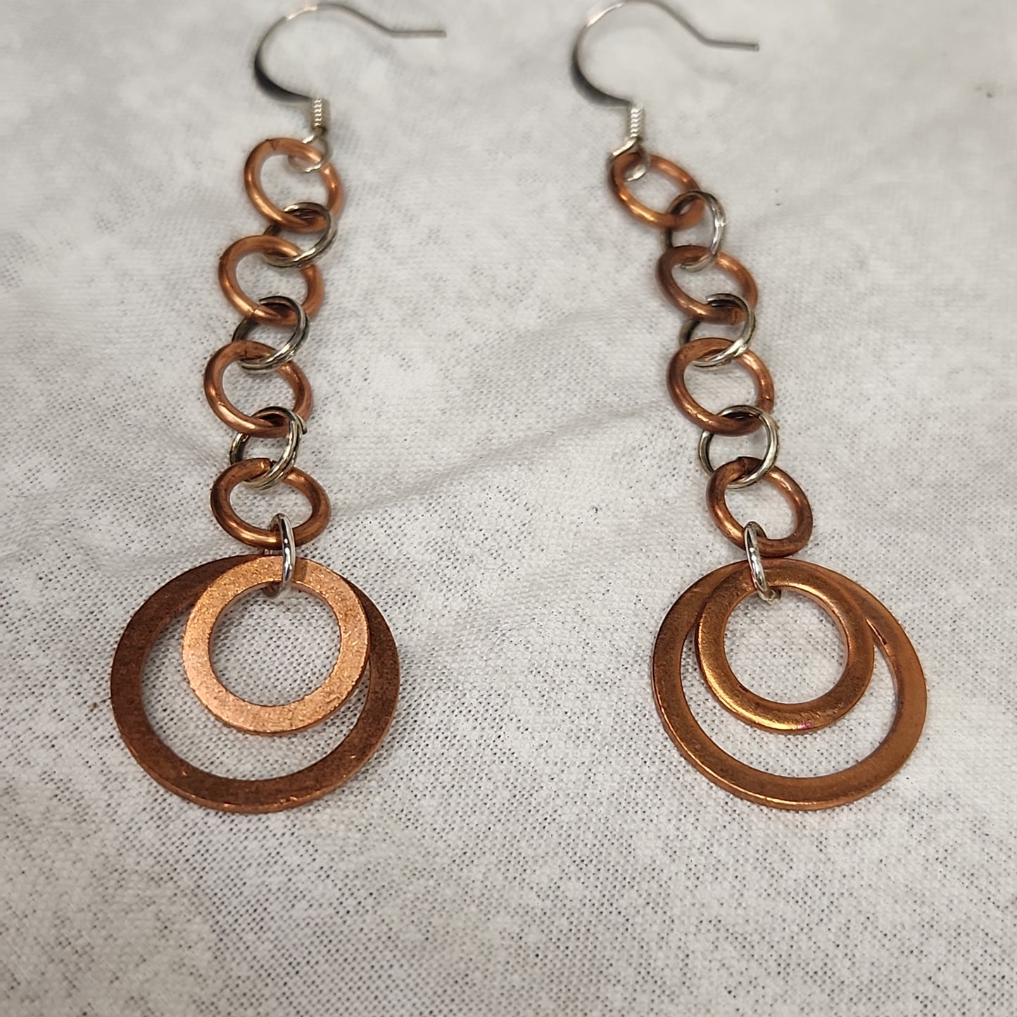 Copper/Silver Rustic Washer Loop Drop Earrings