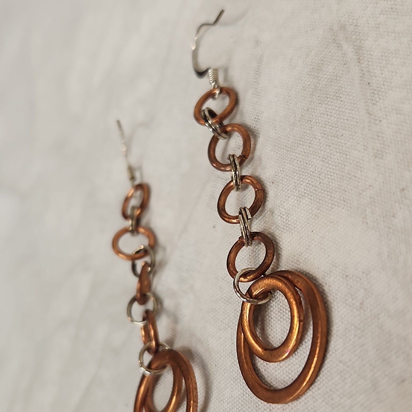 Copper/Silver Rustic Washer Loop Drop Earrings