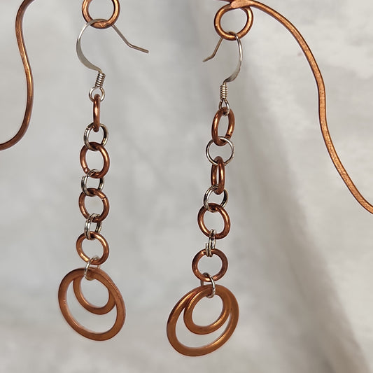 Copper/Silver Rustic Washer Loop Drop Earrings