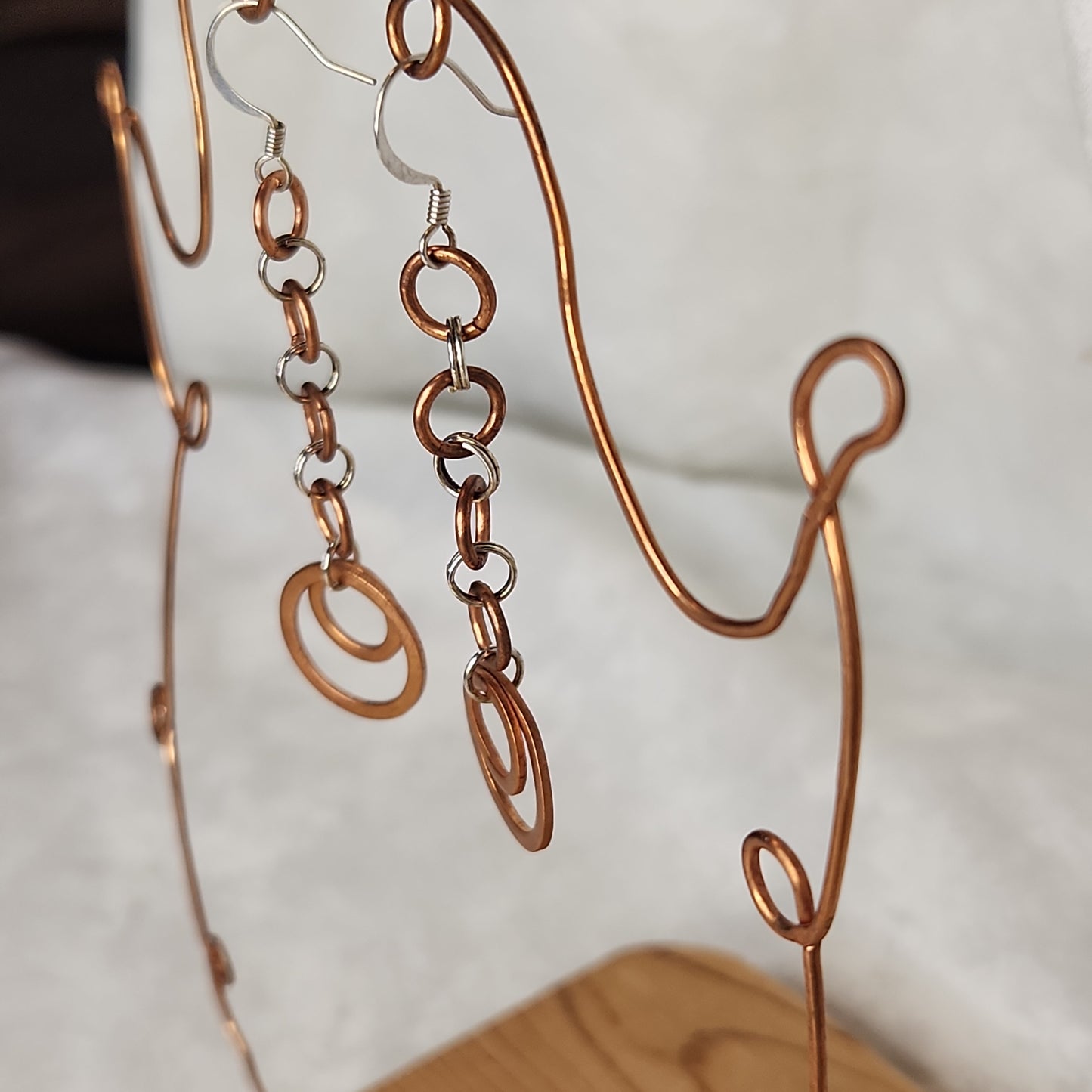 Copper/Silver Rustic Washer Loop Drop Earrings