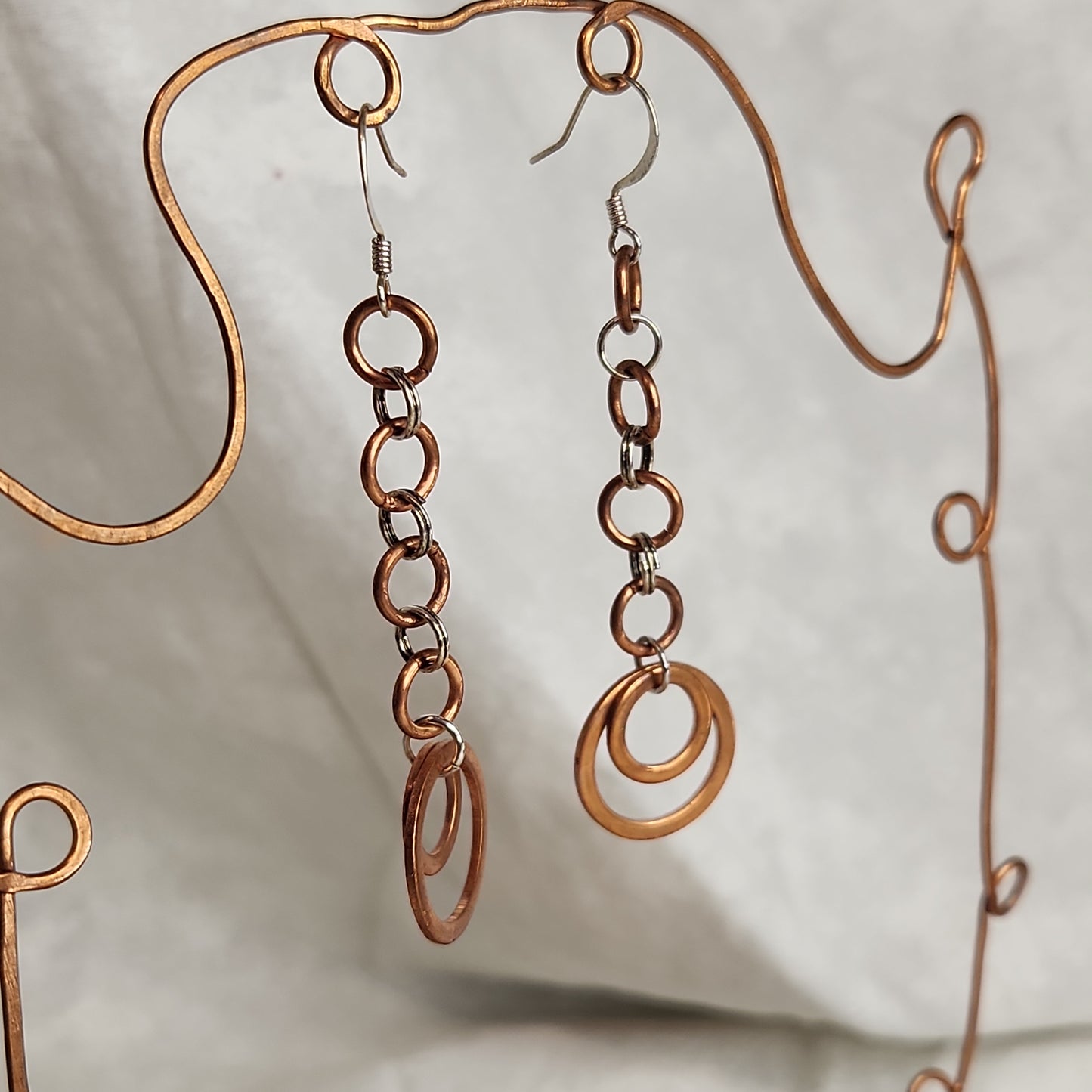 Copper/Silver Rustic Washer Loop Drop Earrings