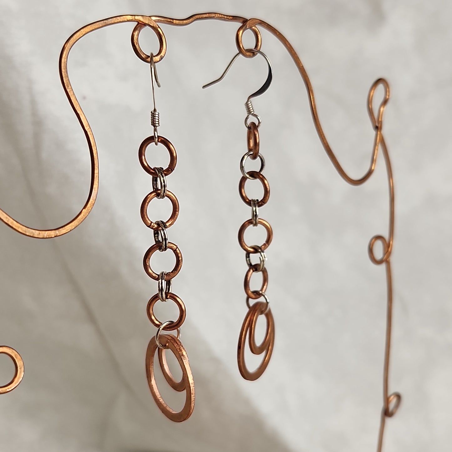 Copper/Silver Rustic Washer Loop Drop Earrings