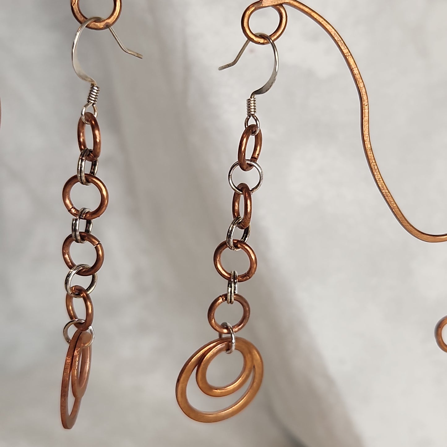 Copper/Silver Rustic Washer Loop Drop Earrings