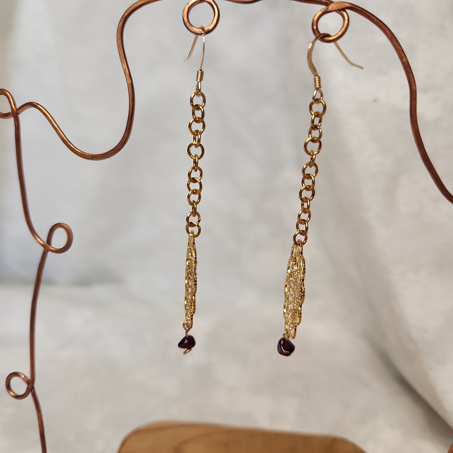 Esther's Gold Bezel Beaded Garnet Earring Bracelet Set