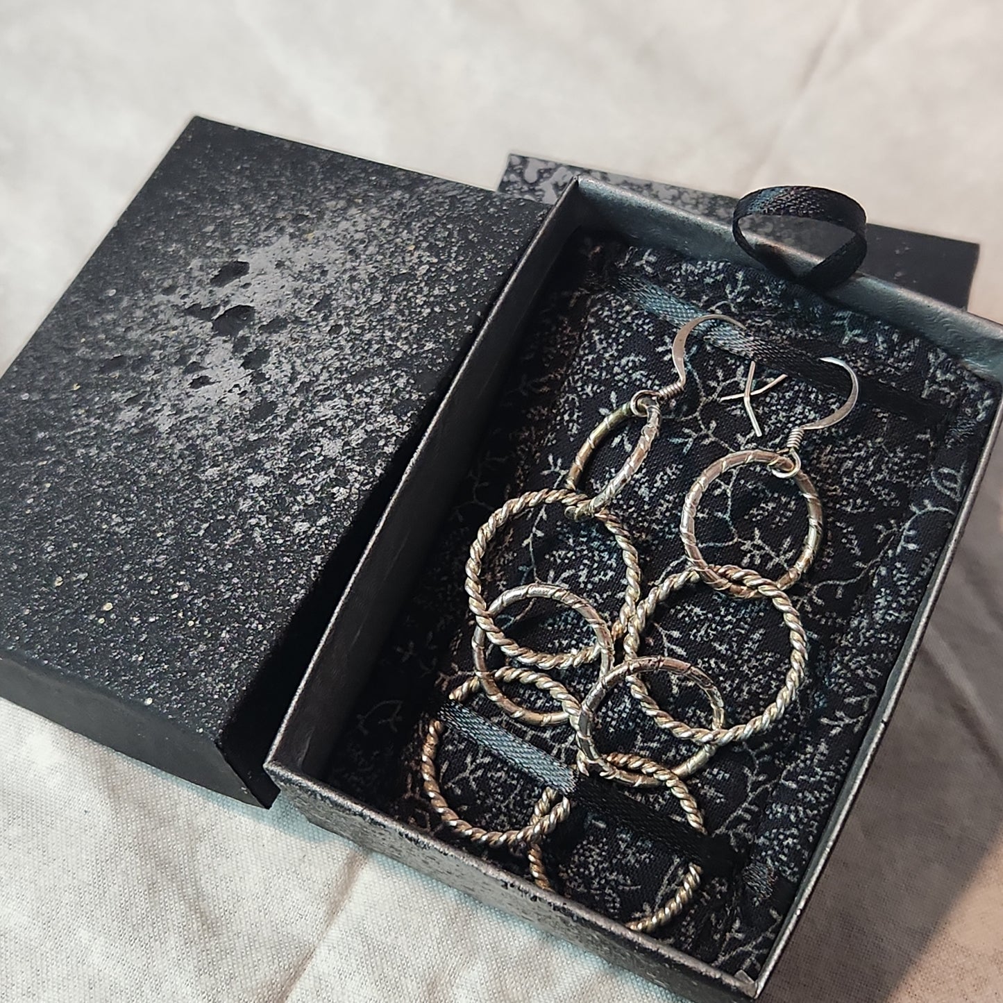 Chain Jewelry, Fancy Drop Silver Circle Chain Earrings (aka little sister's)