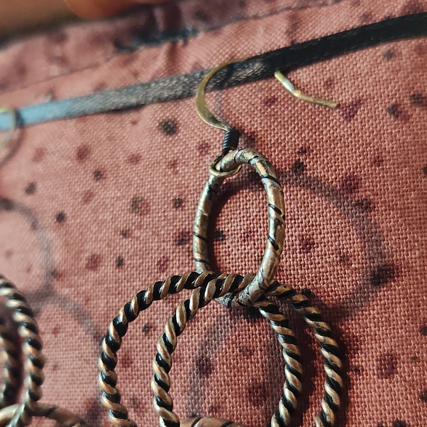 Chain Jewelry, Rustic Double Silver Copper Brushed Circle Chain Earrings (aka the Little Sister's)