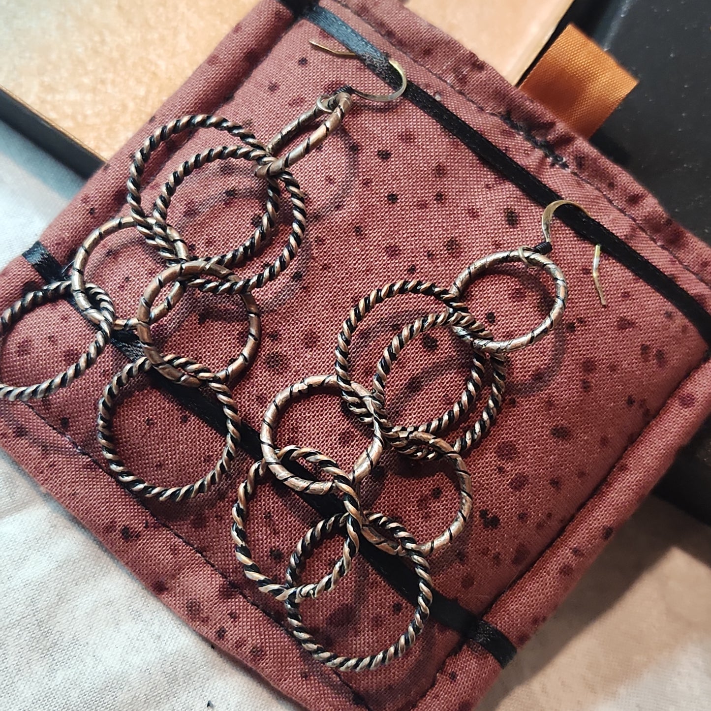 Chain Jewelry, Rustic Double Silver Copper Brushed Circle Chain Earrings (aka the Little Sister's)