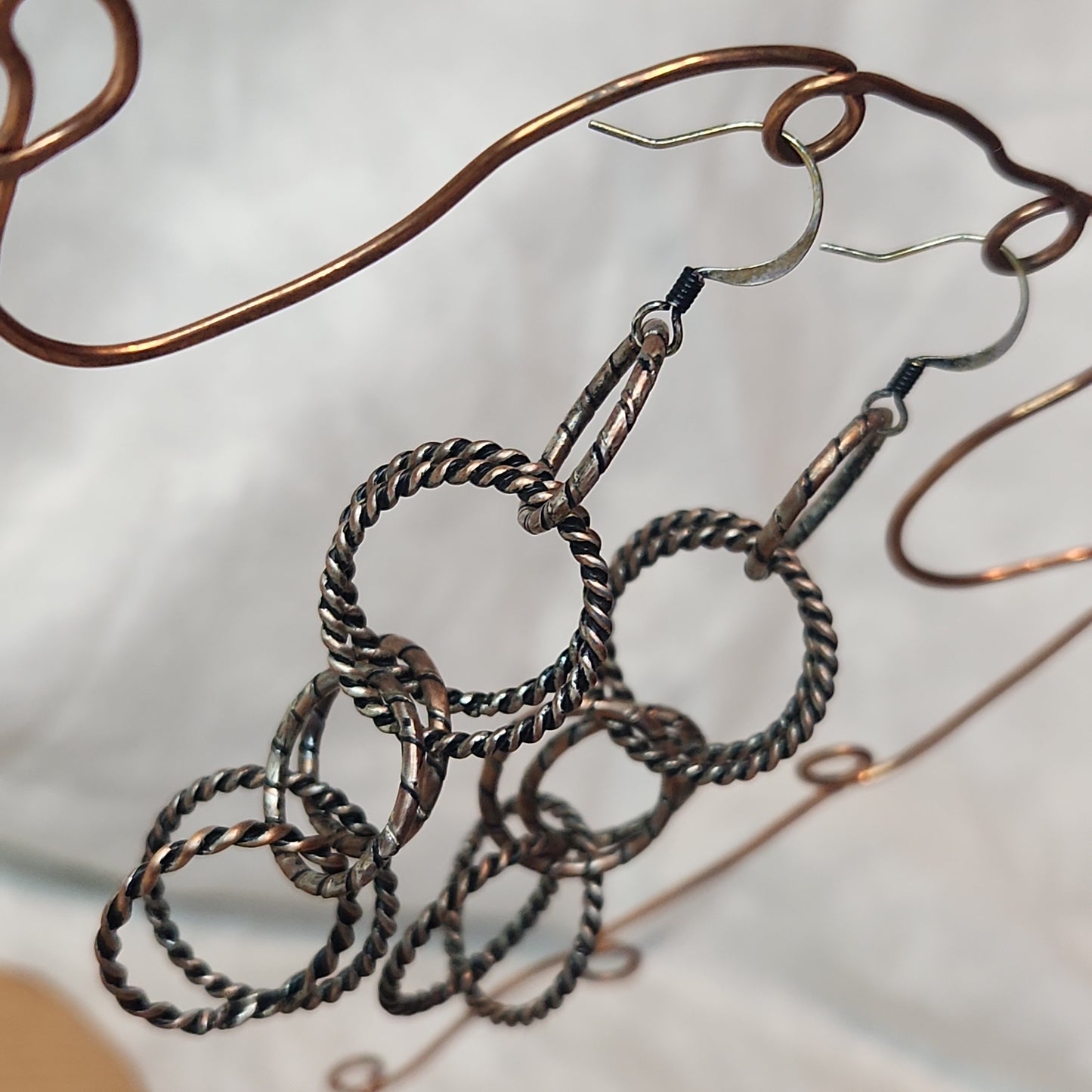 Chain Jewelry, Rustic Double Silver Copper Brushed Circle Chain Earrings (aka the Little Sister's)