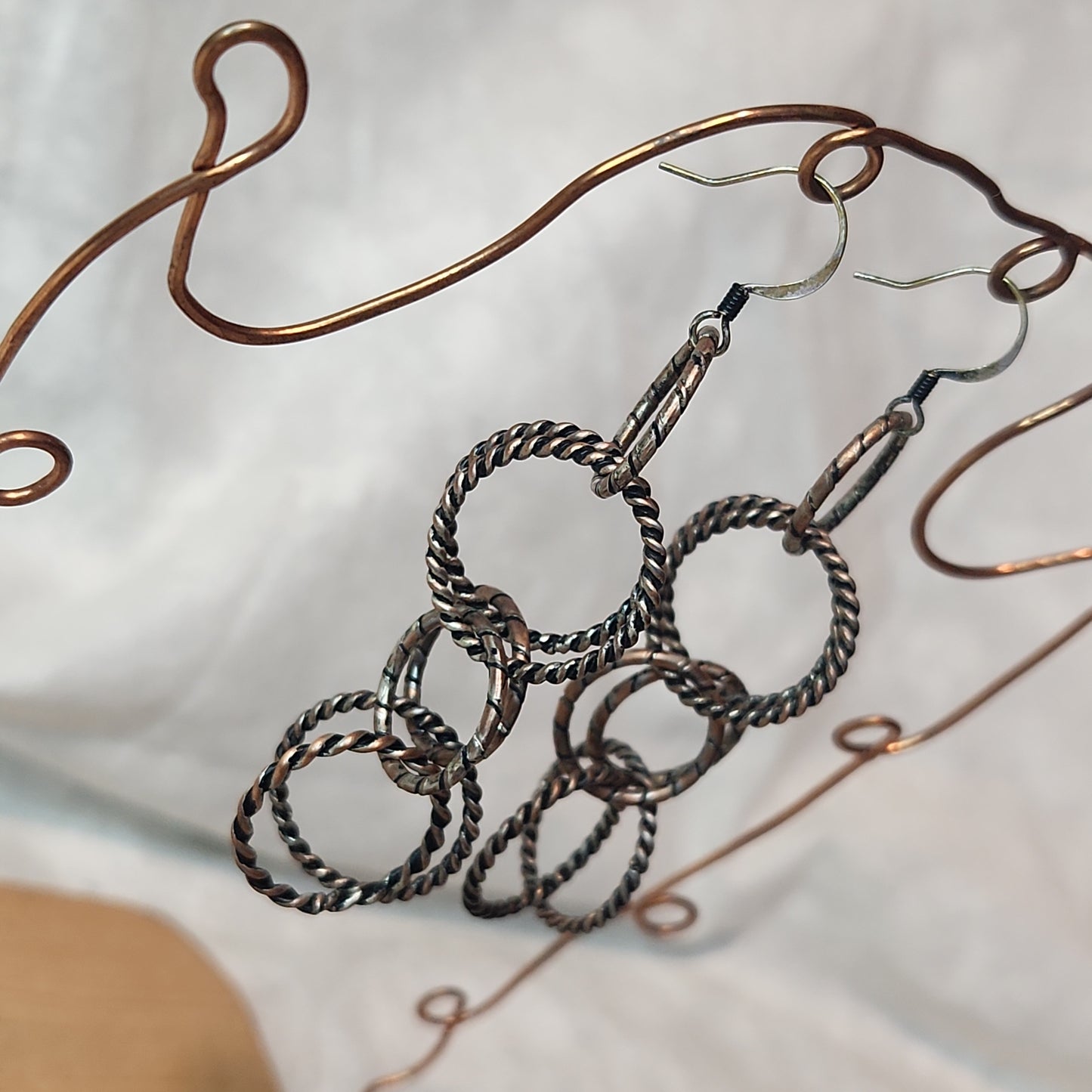 Chain Jewelry, Rustic Double Silver Copper Brushed Circle Chain Earrings (aka the Little Sister's)