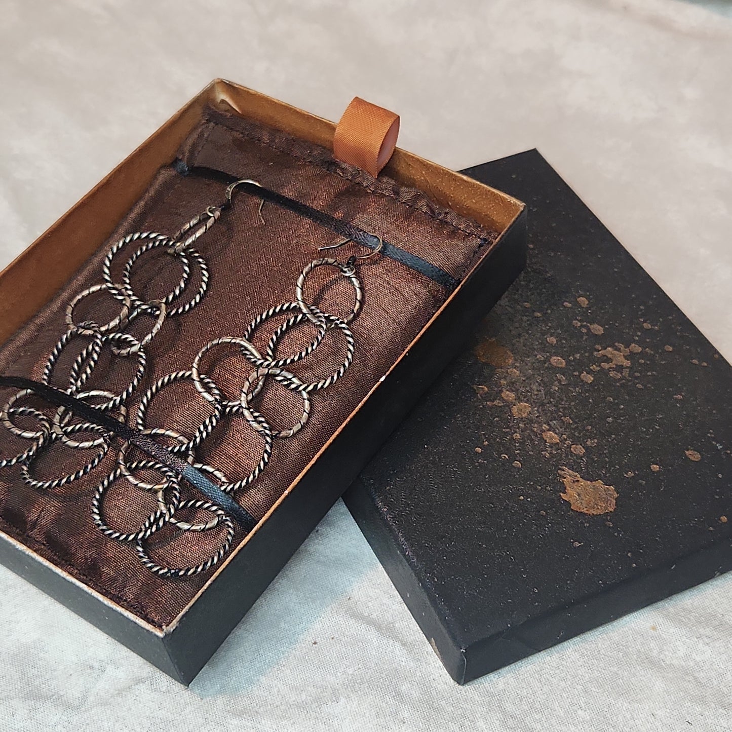 Chain Jewelry, Rustic Double Silver Copper Brushed Circle Chain Earrings (aka Big Sister's)