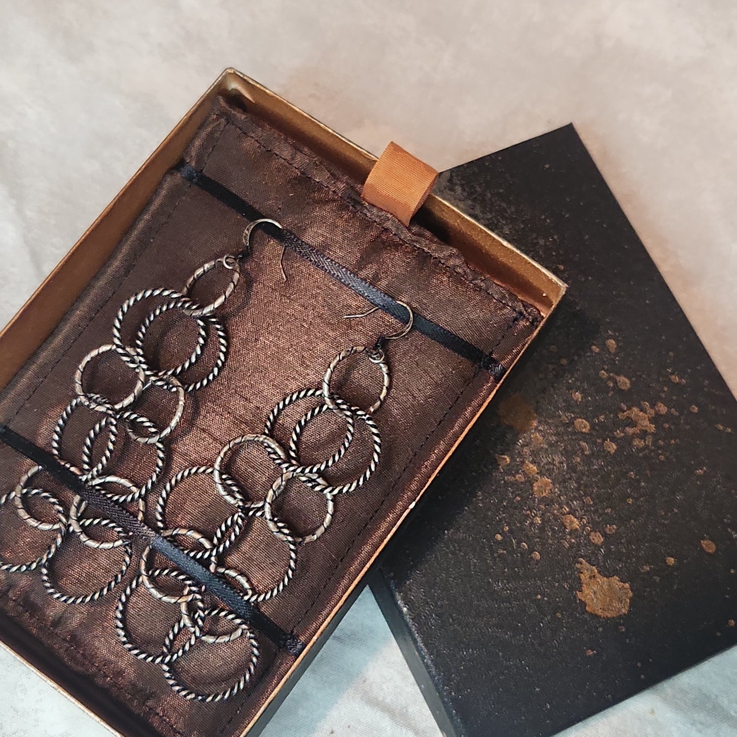 Chain Jewelry, Rustic Double Silver Copper Brushed Circle Chain Earrings (aka Big Sister's)