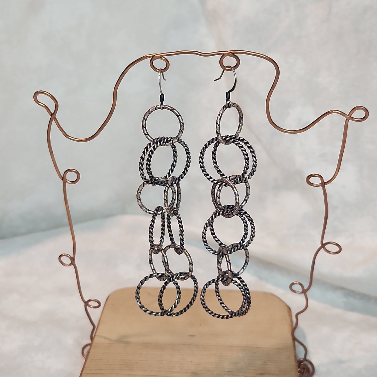 Chain Jewelry, Rustic Double Silver Copper Brushed Circle Chain Earrings (aka Big Sister's)