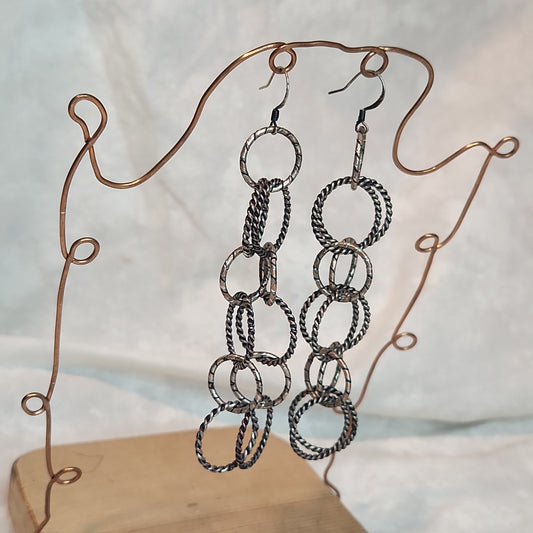 Chain Jewelry, Rustic Double Silver Copper Brushed Circle Chain Earrings (aka Big Sister's)