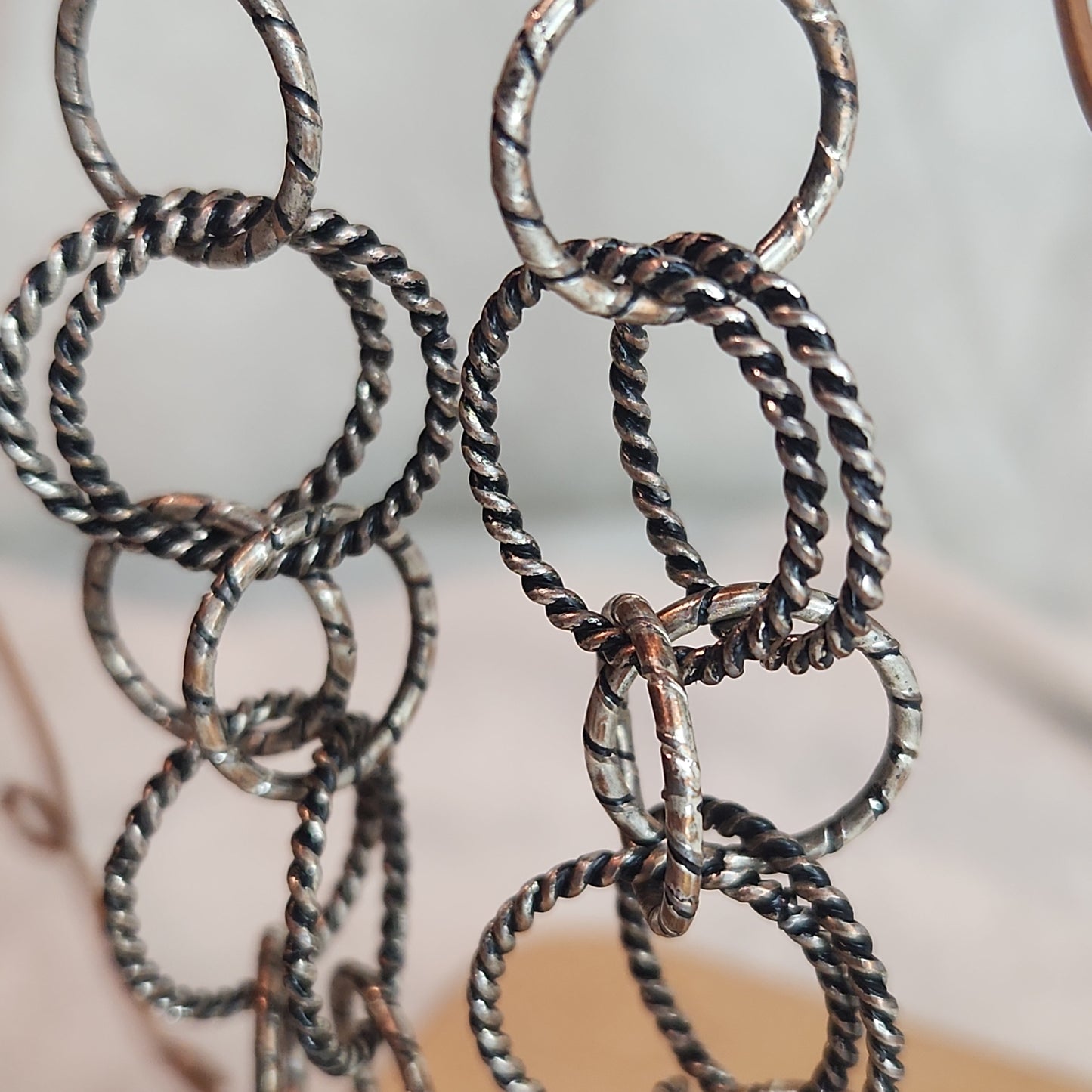 Chain Jewelry, Rustic Double Silver Copper Brushed Circle Chain Earrings (aka Big Sister's)