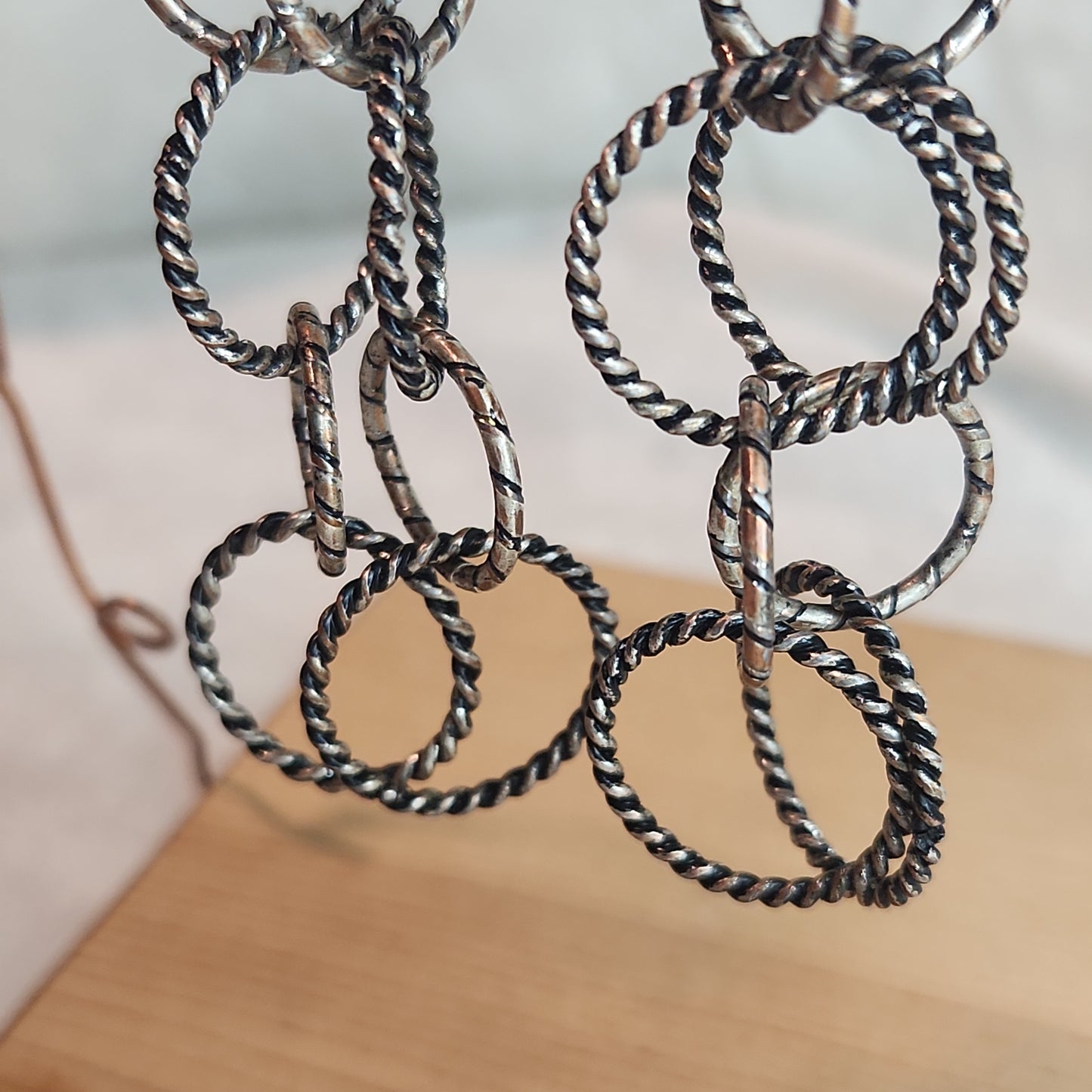 Chain Jewelry, Rustic Double Silver Copper Brushed Circle Chain Earrings (aka Big Sister's)