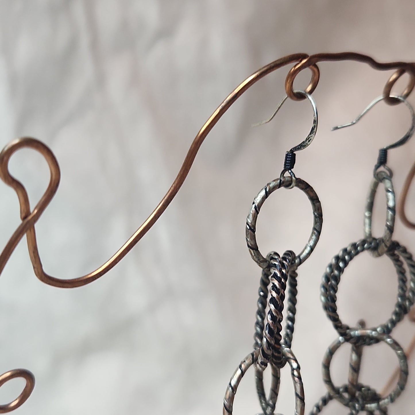 Chain Jewelry, Rustic Double Silver Copper Brushed Circle Chain Earrings (aka Big Sister's)