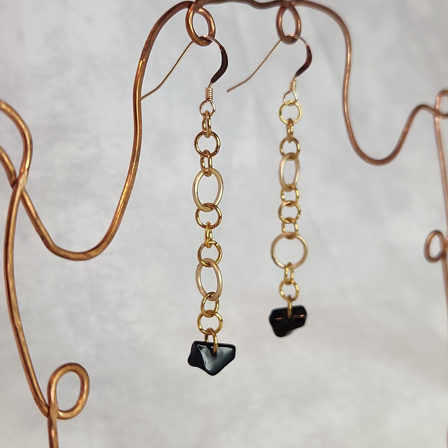 Beaded Gold Long Drop Blackstone Earrings