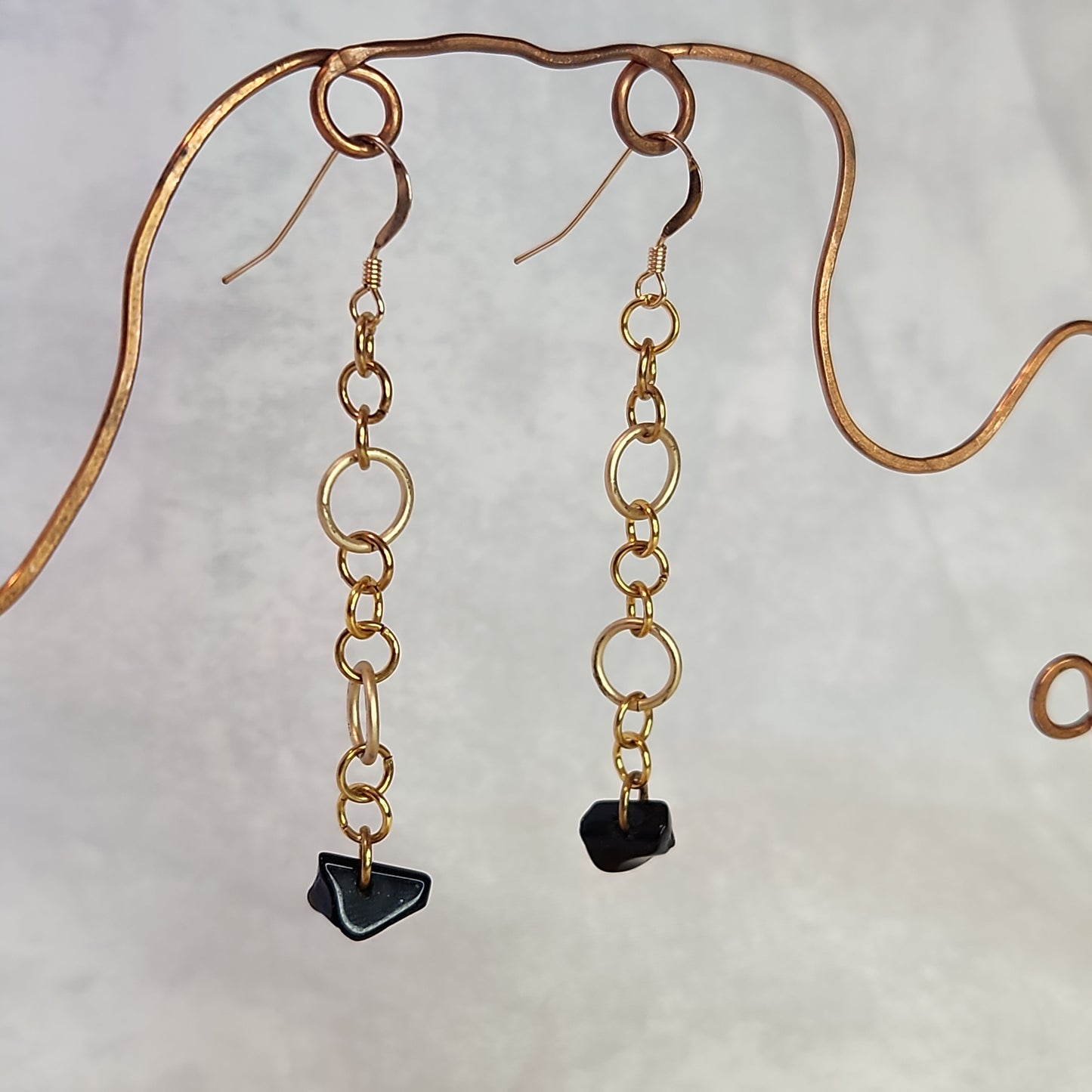 Beaded Gold Long Drop Blackstone Earrings