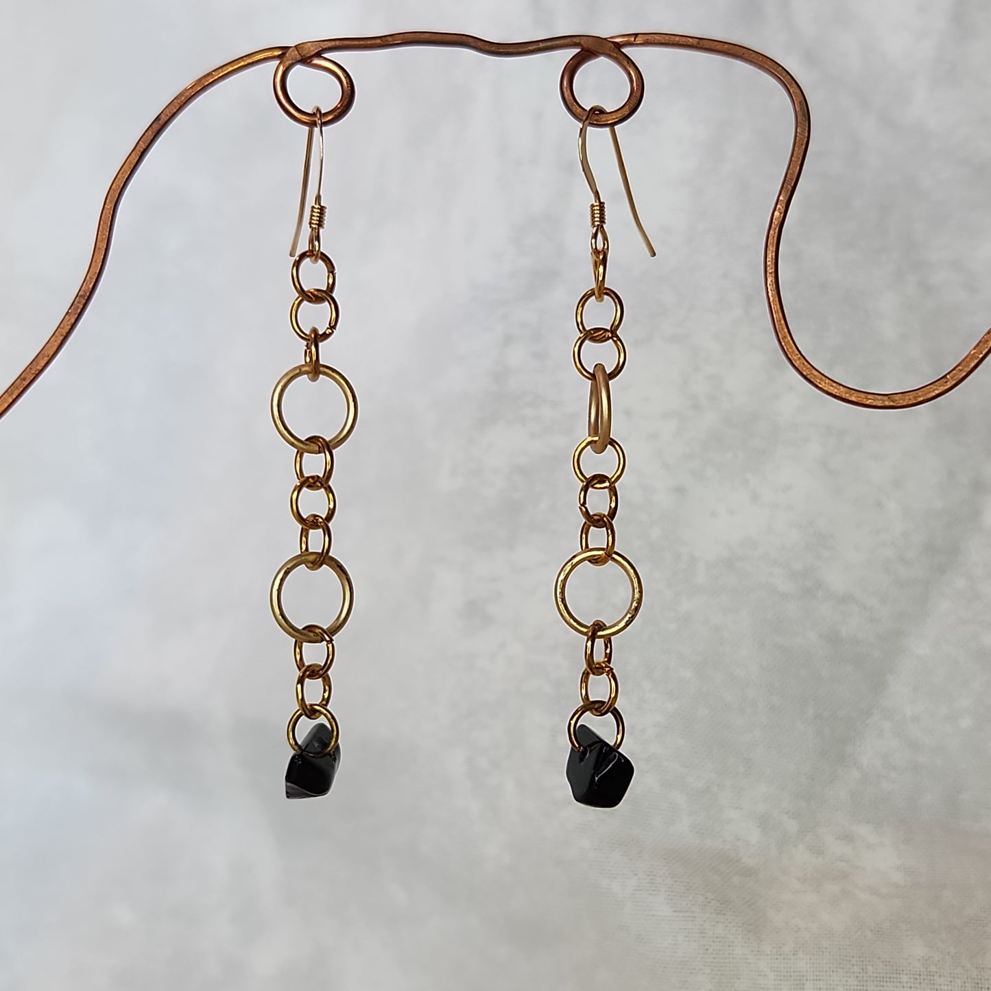 Beaded Gold Long Drop Blackstone Earrings