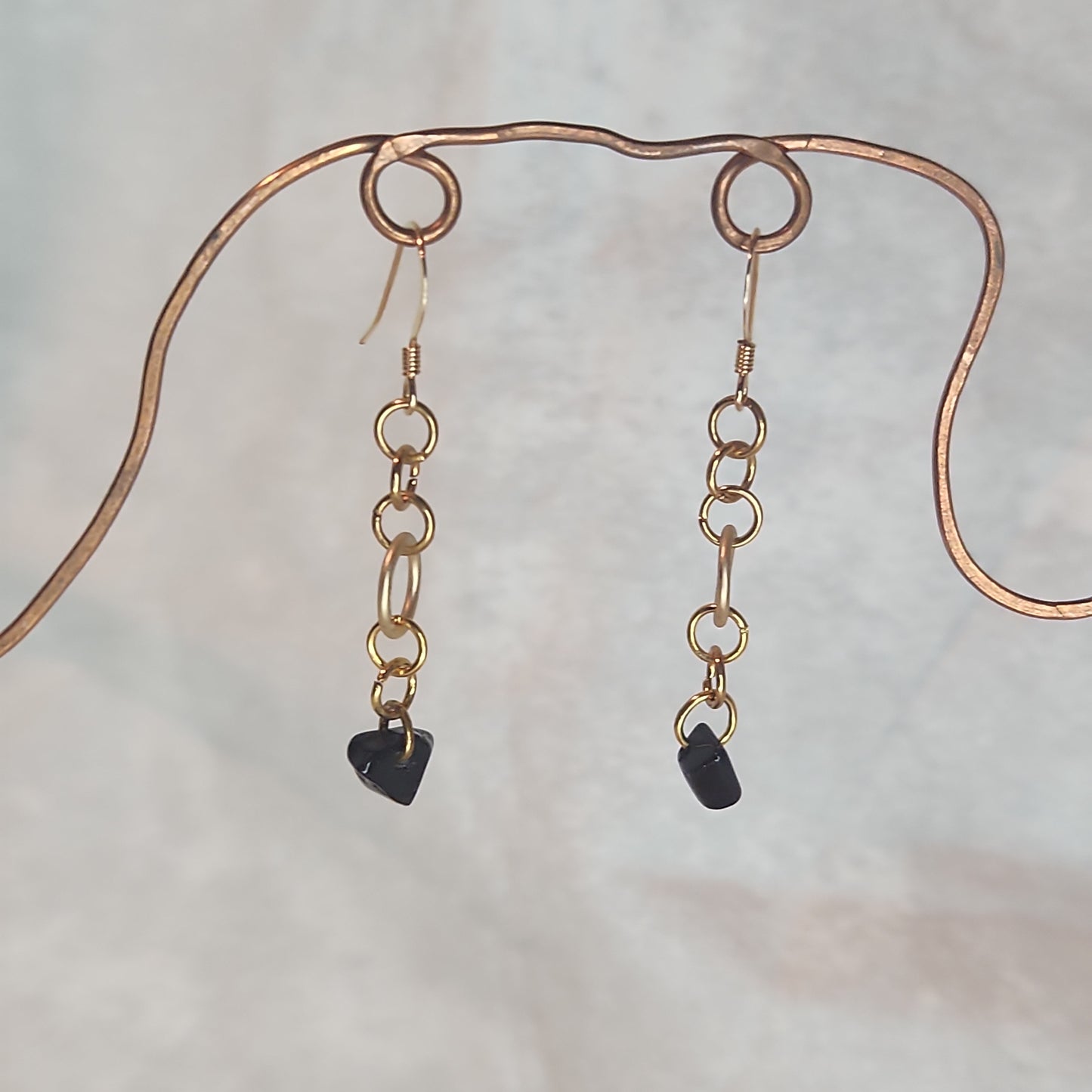 Sold--Beaded Gold Drop Blackstone Earrings