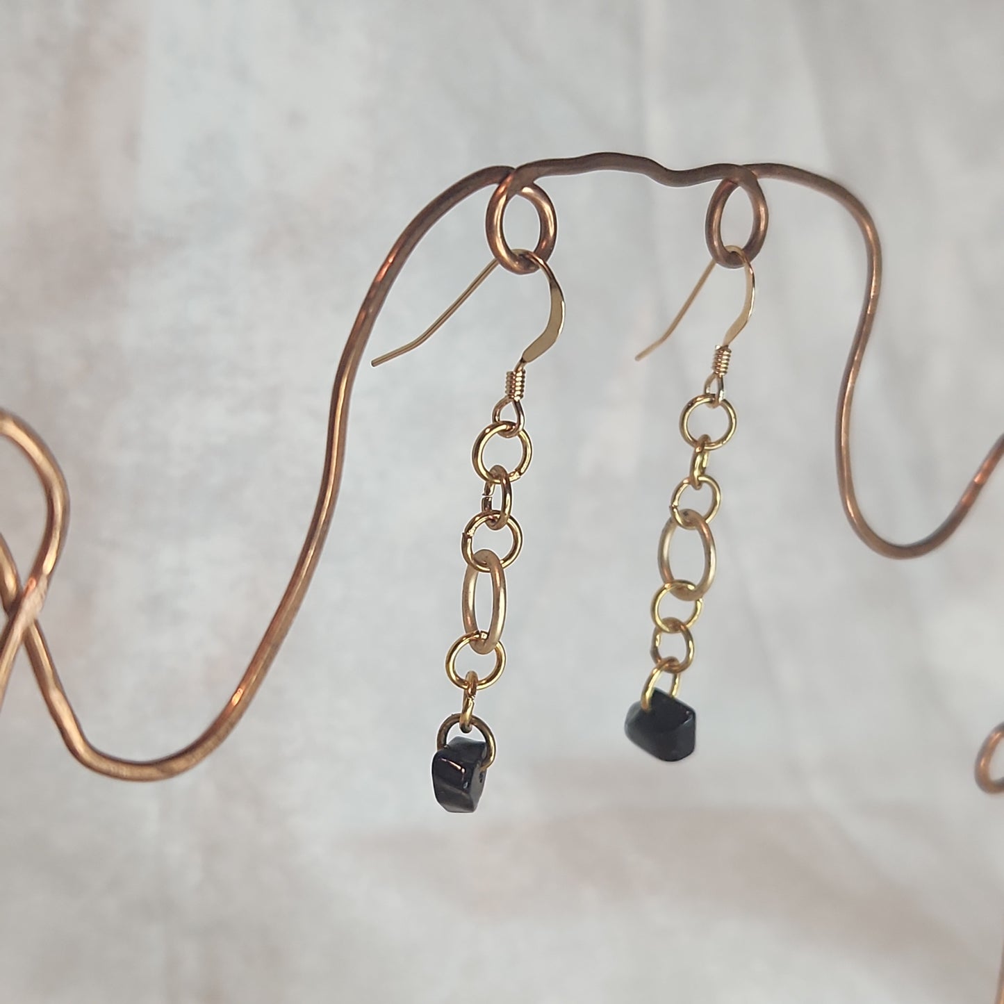 Sold--Beaded Gold Drop Blackstone Earrings