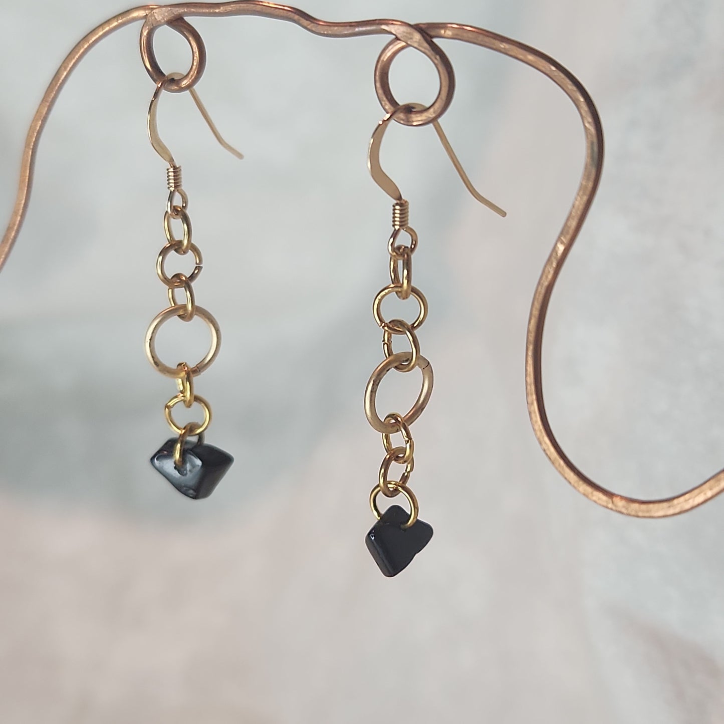 Sold--Beaded Gold Drop Blackstone Earrings