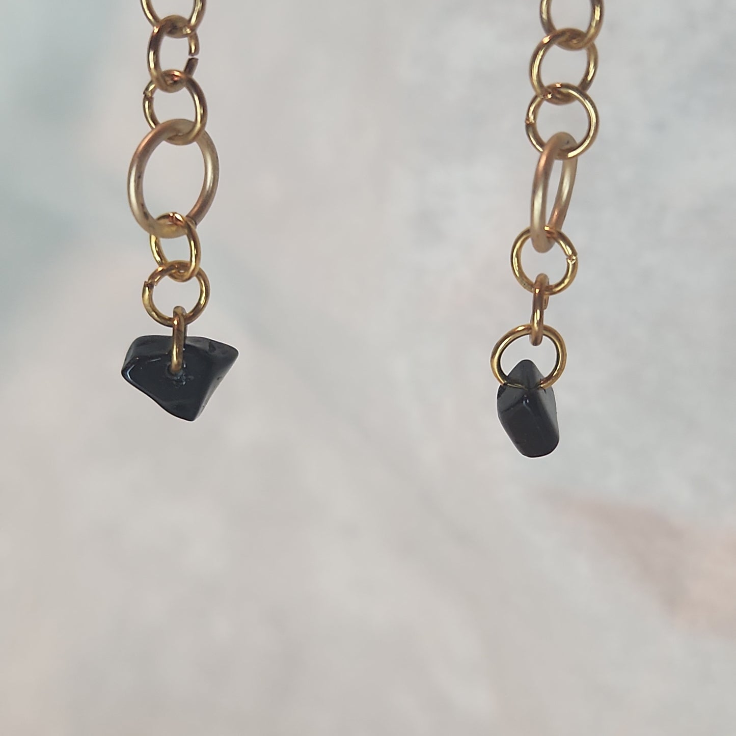 Sold--Beaded Gold Drop Blackstone Earrings