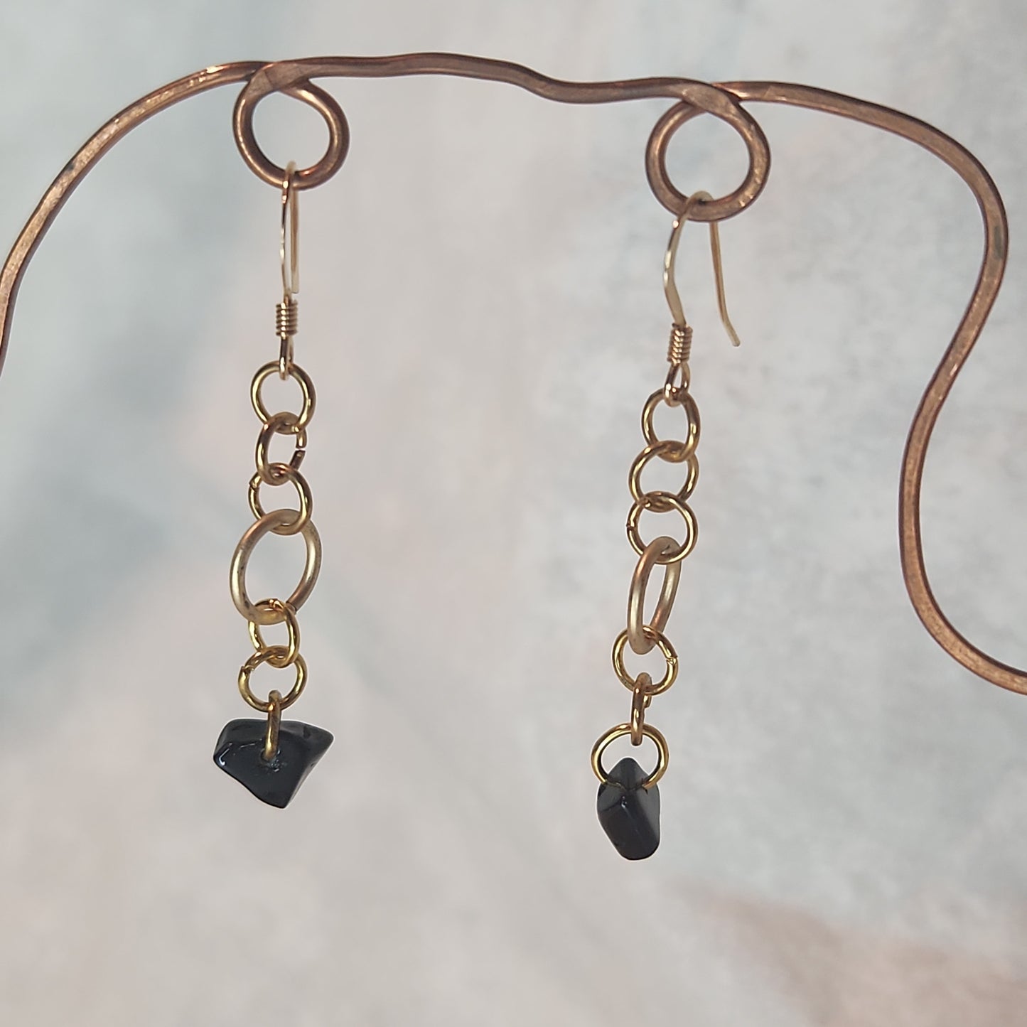 Sold--Beaded Gold Drop Blackstone Earrings