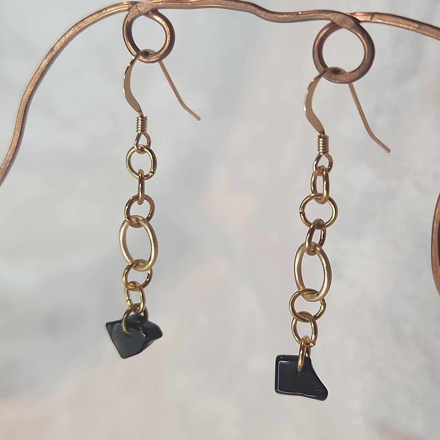 Sold--Beaded Gold Drop Blackstone Earrings