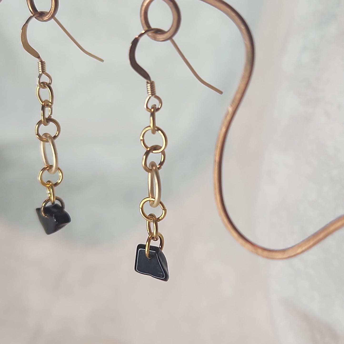 Sold--Beaded Gold Drop Blackstone Earrings