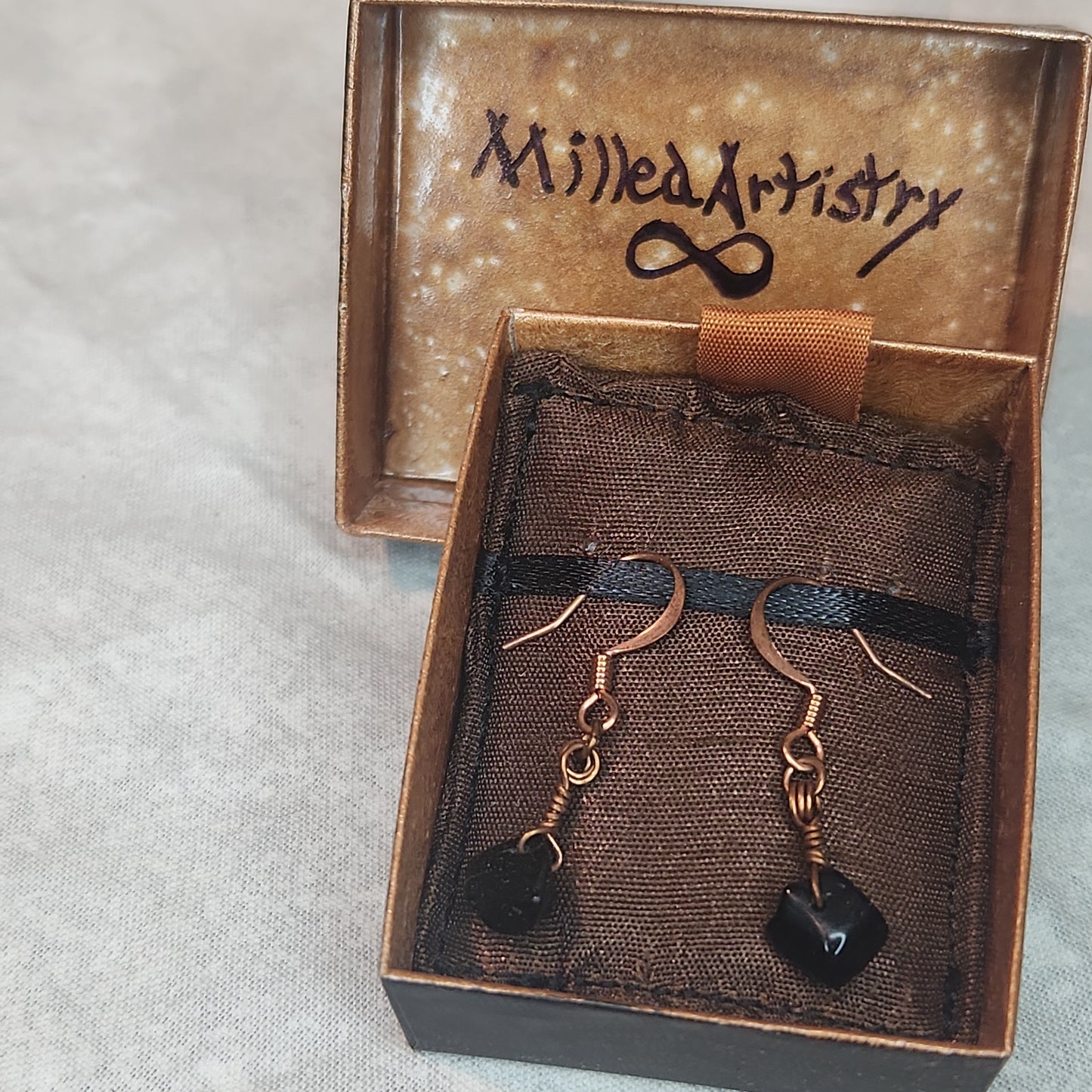 Beaded Copper Drop Blackstone Earrings