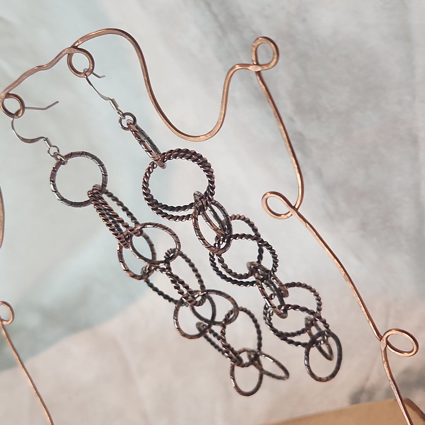 Chain Jewelry, Double Silver Copper Brushed Circle Chain Earrings (aka the Big Sister's)