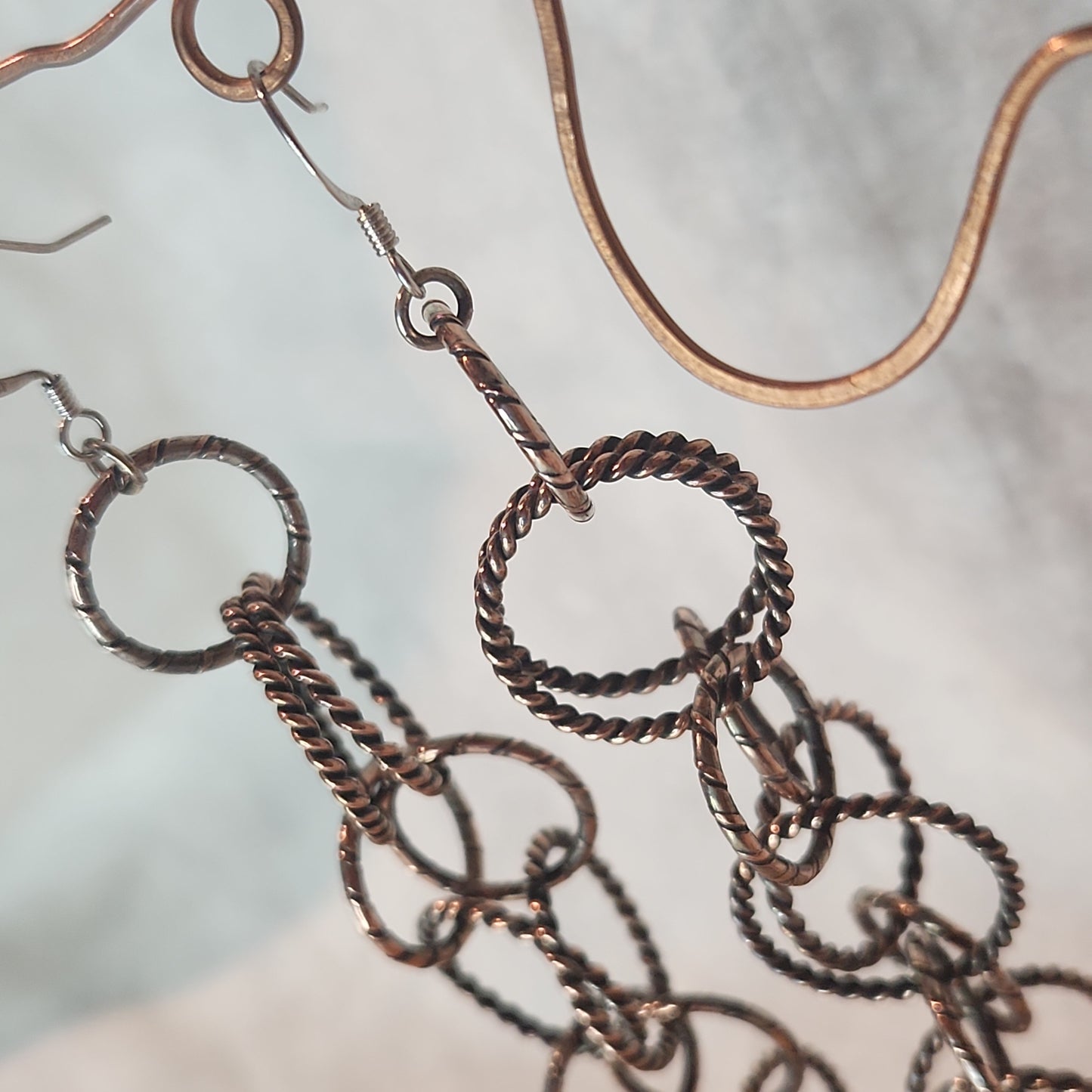 Chain Jewelry, Double Silver Copper Brushed Circle Chain Earrings (aka the Big Sister's)