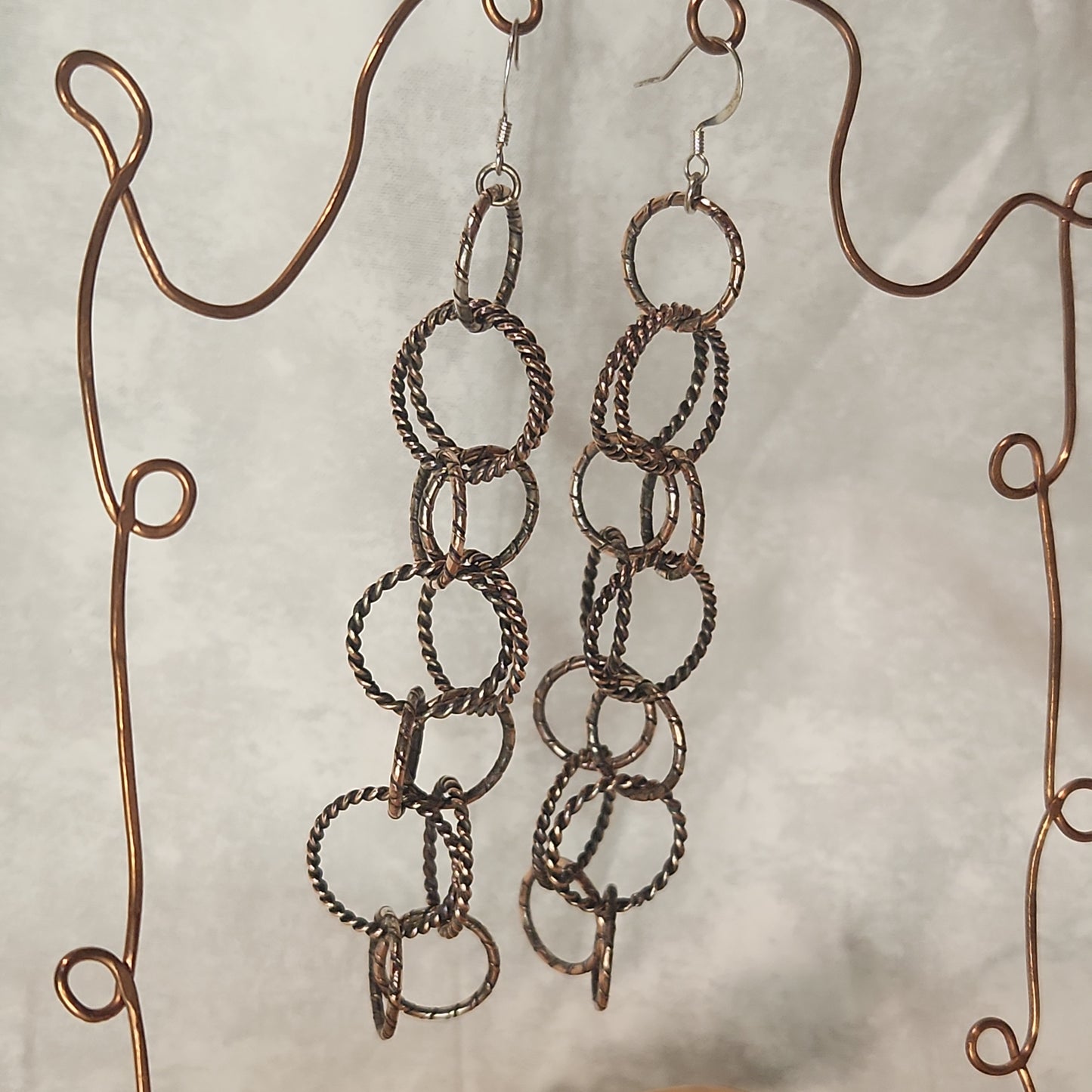 Chain Jewelry, Double Silver Copper Brushed Circle Chain Earrings (aka the Big Sister's)