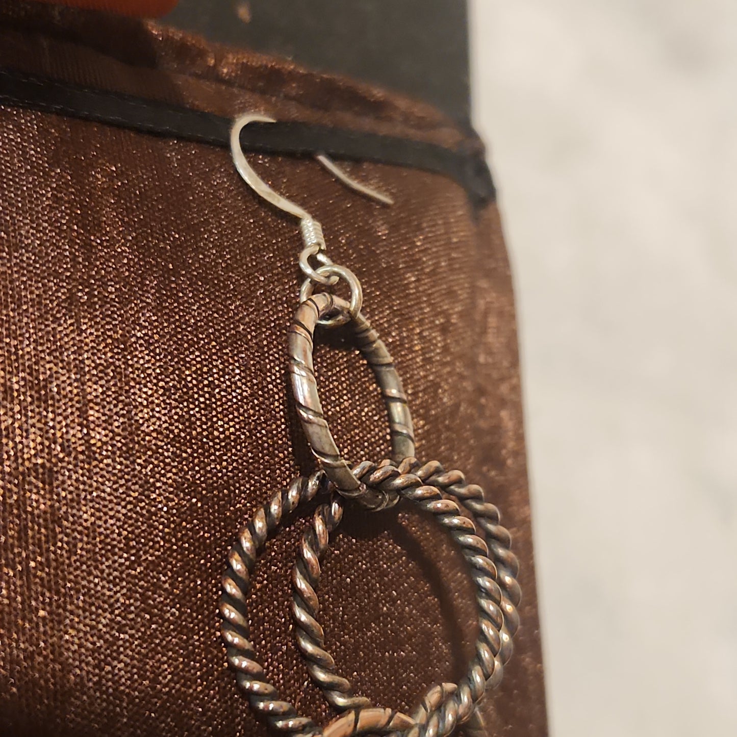 Chain Jewelry, Double Silver Copper Brushed Circle Chain Earrings (aka the Big Sister's)