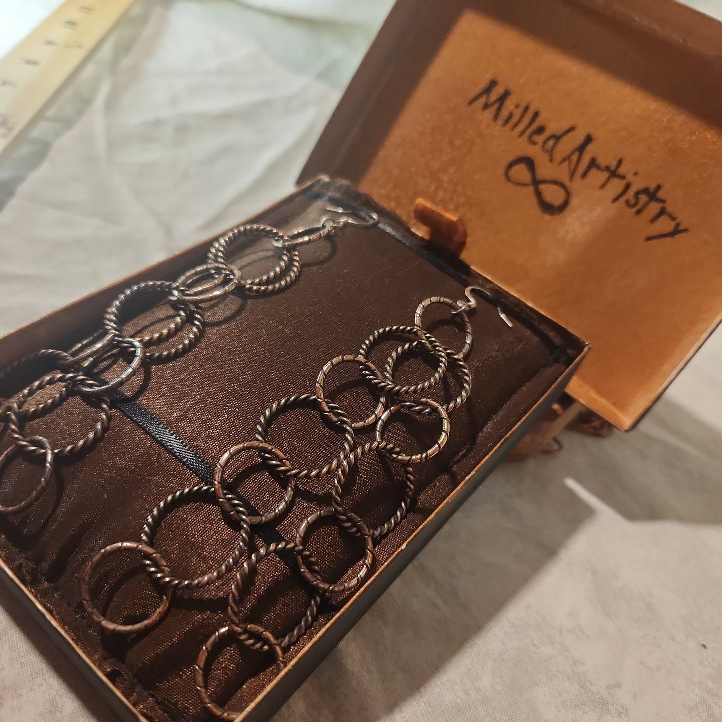 Chain Jewelry, Double Silver Copper Brushed Circle Chain Earrings (aka the Big Sister's)