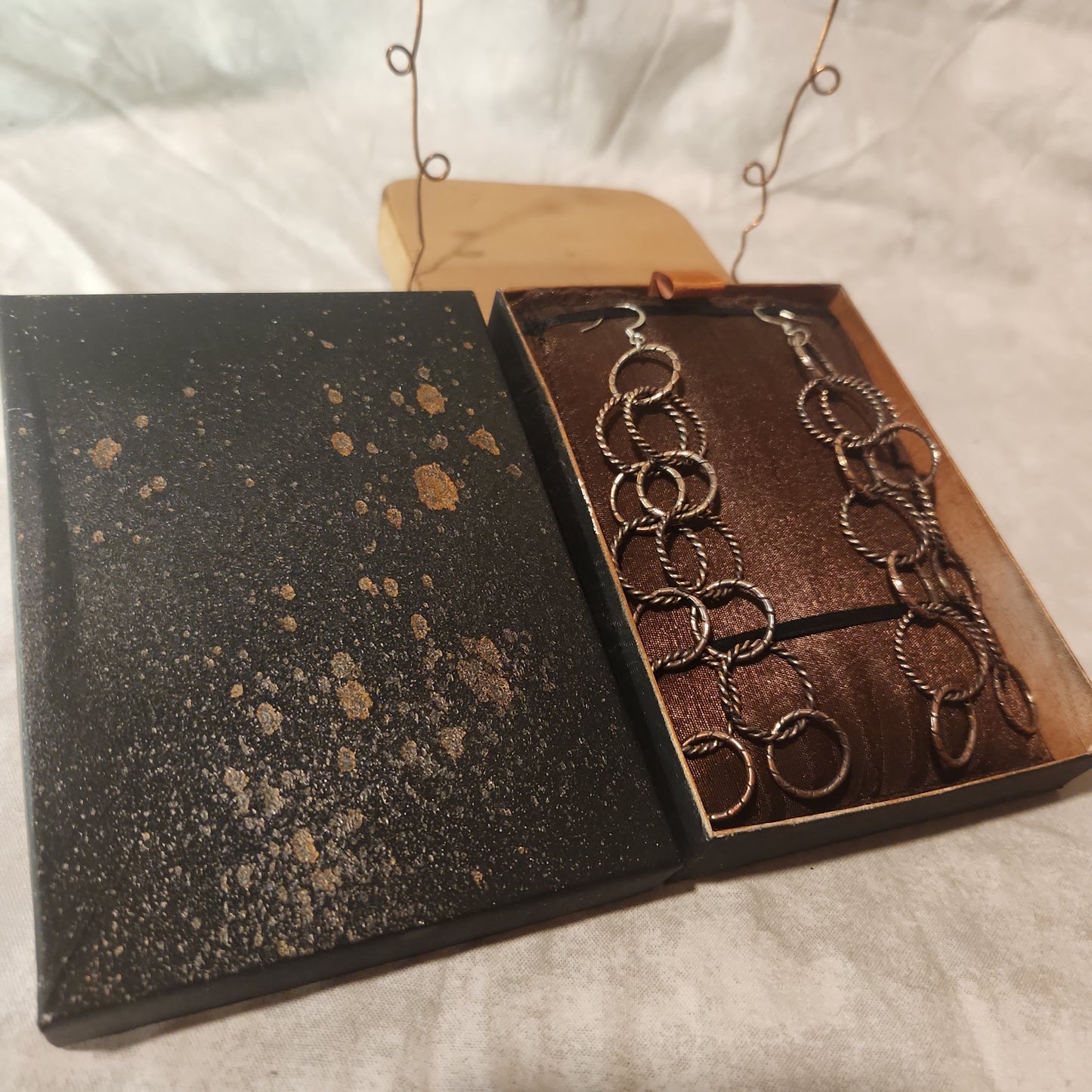 Chain Jewelry, Double Silver Copper Brushed Circle Chain Earrings (aka the Big Sister's)