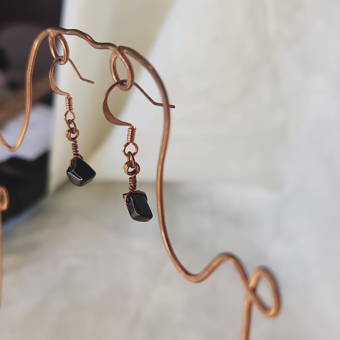 Beaded Copper Drop Blackstone Earrings