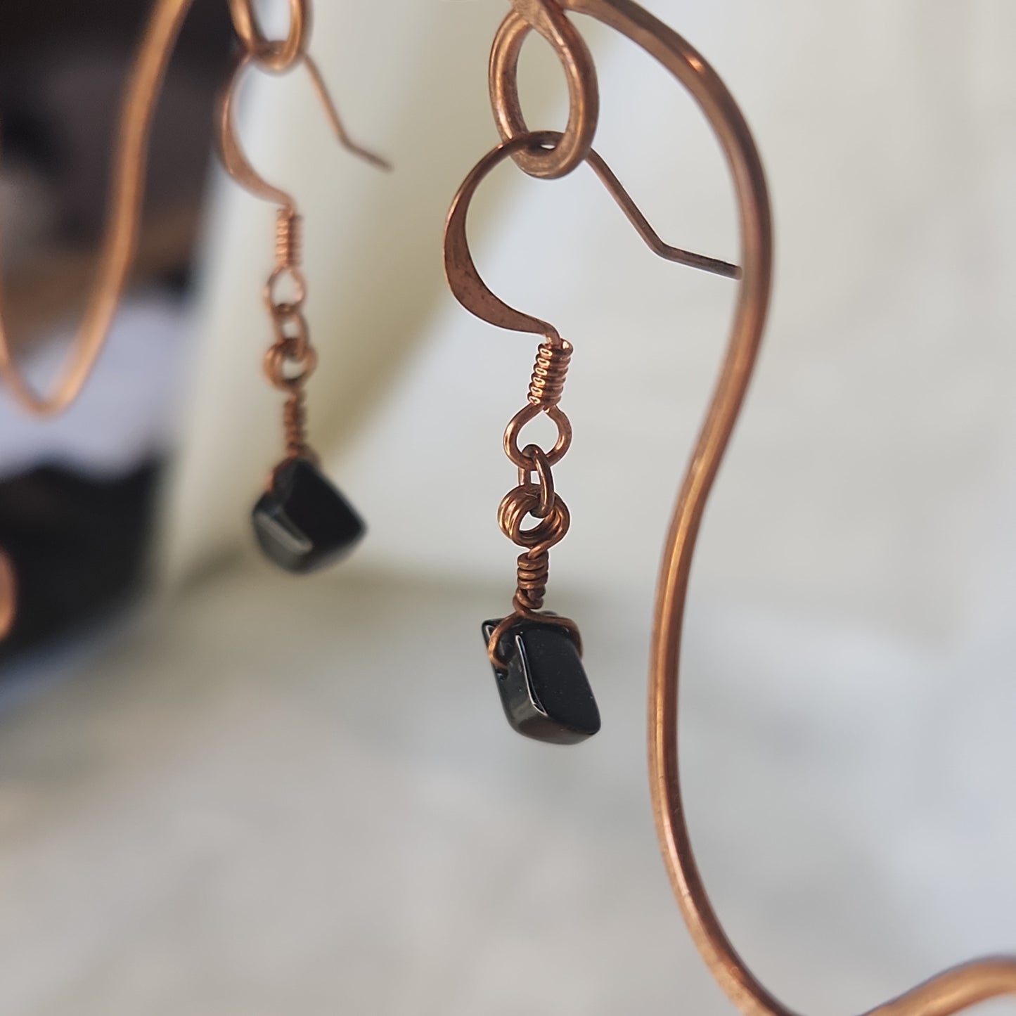 Beaded Copper Drop Blackstone Earrings