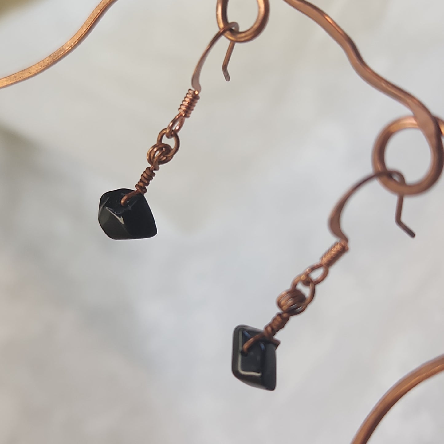 Beaded Copper Drop Blackstone Earrings