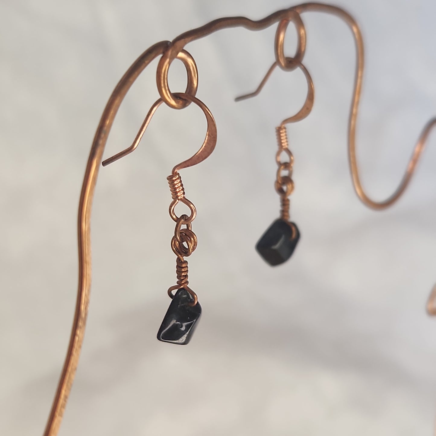 Beaded Copper Drop Blackstone Earrings