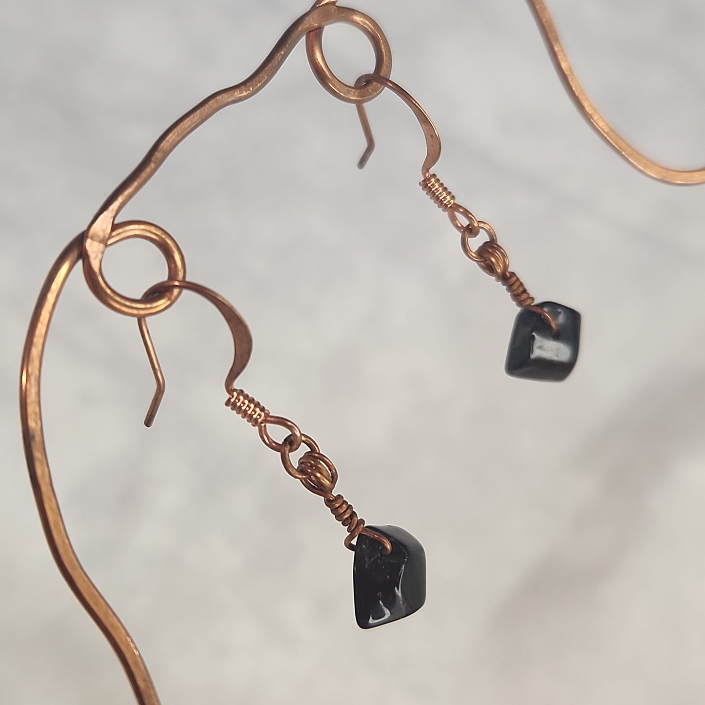 Beaded Copper Drop Blackstone Earrings